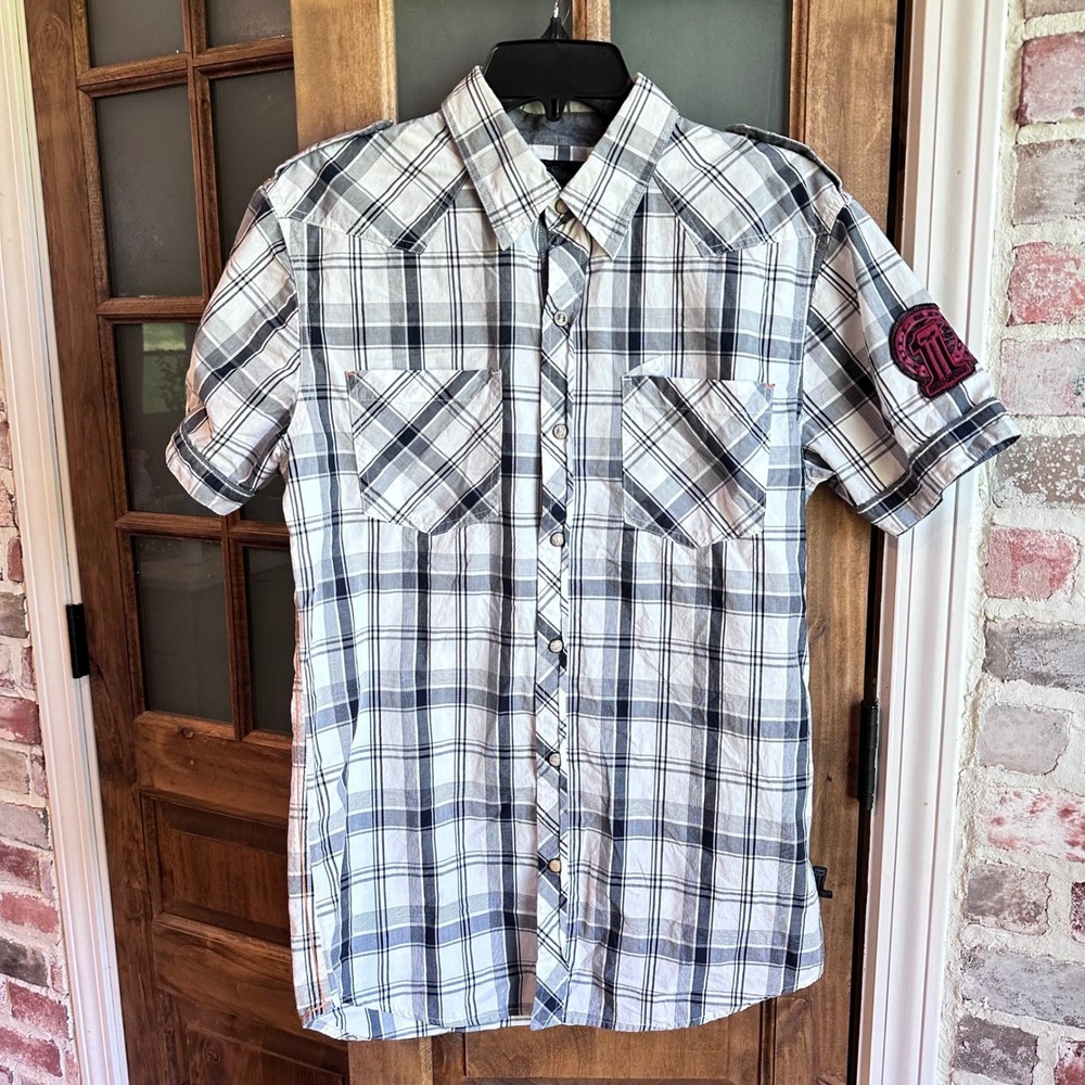 Harley-Davidson Shirt Men White Plaid Short Sleeve‎ Biker Moto Garage Western M